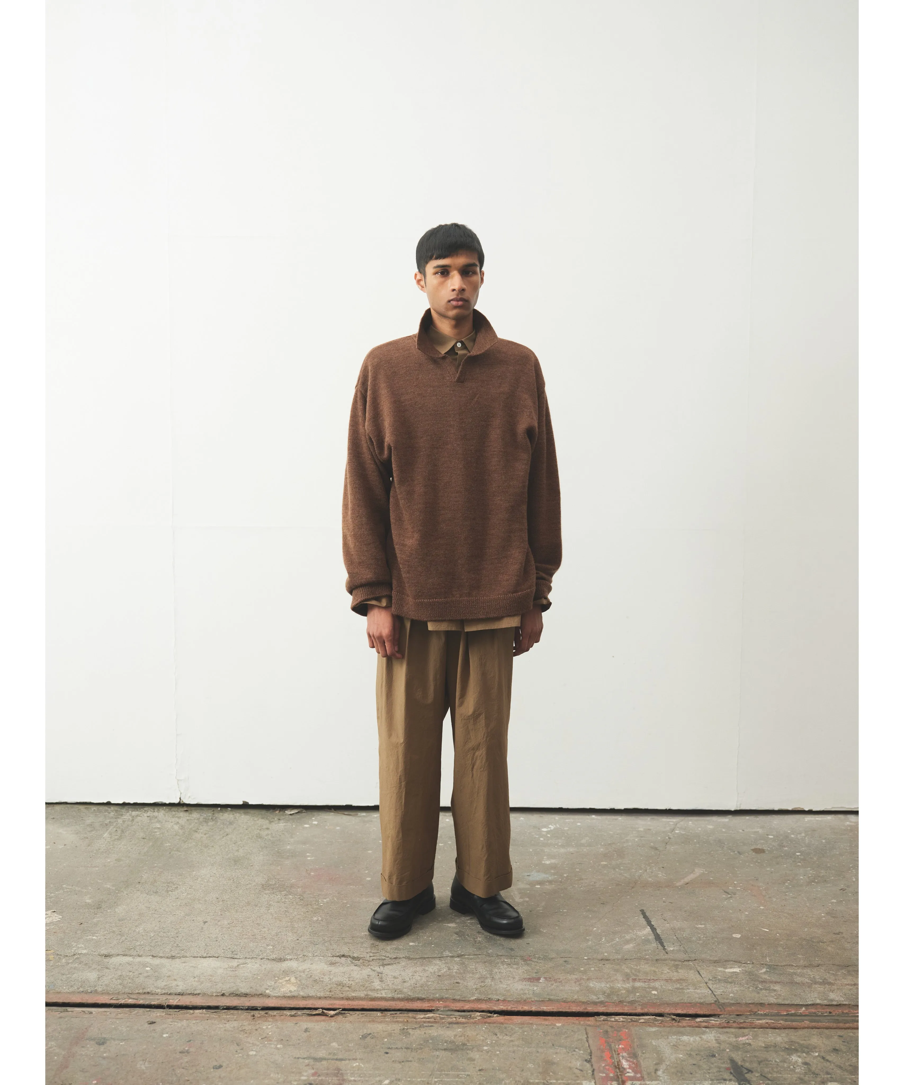 Wool Knit skipper Shirt "GRAY"