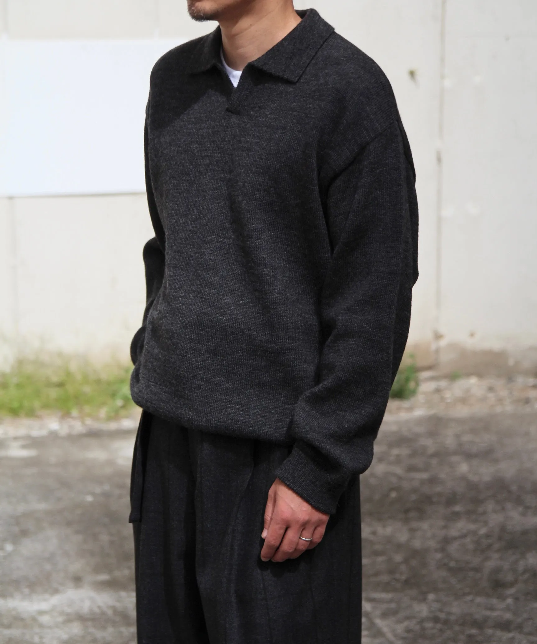 Wool Knit skipper Shirt "GRAY"