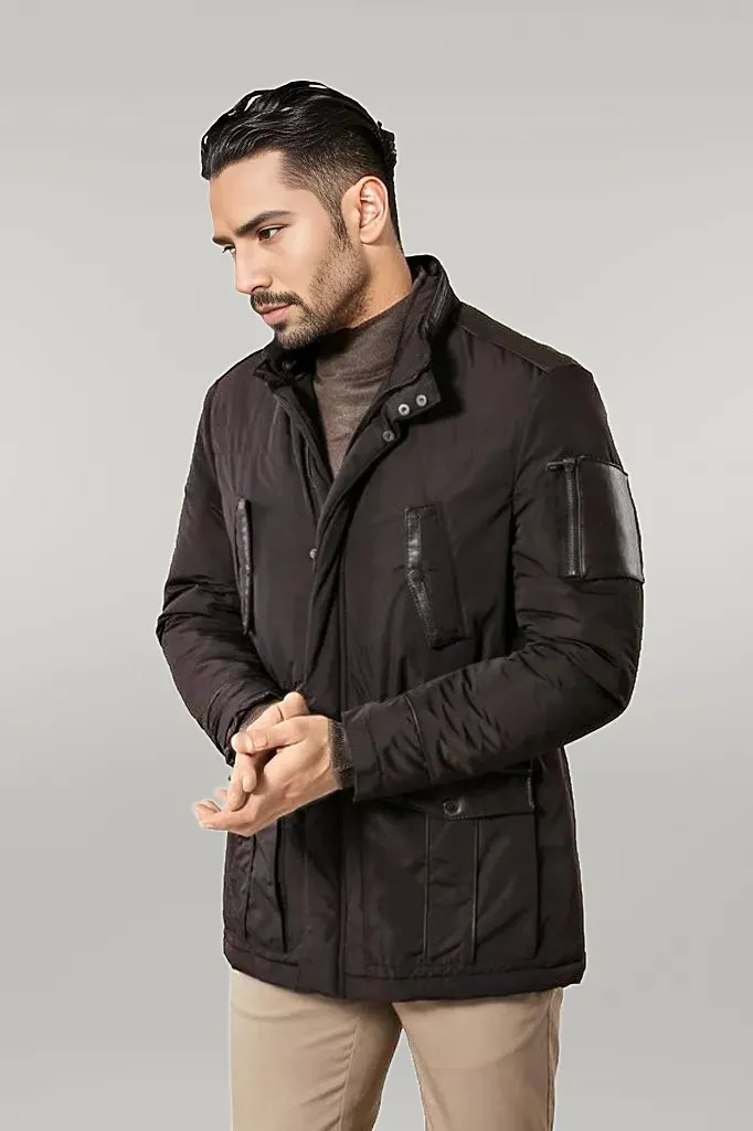WSS Leather Modeled Dark Brown Slim Fit Quilted Jacket  - Singen