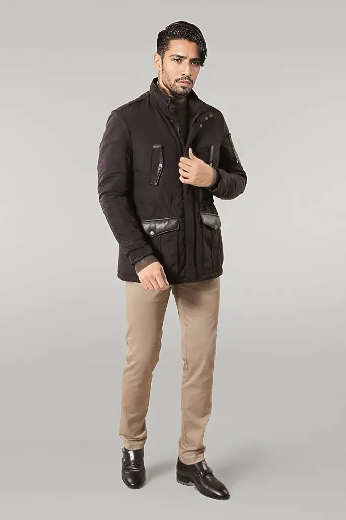 WSS Leather Modeled Dark Brown Slim Fit Quilted Jacket  - Singen