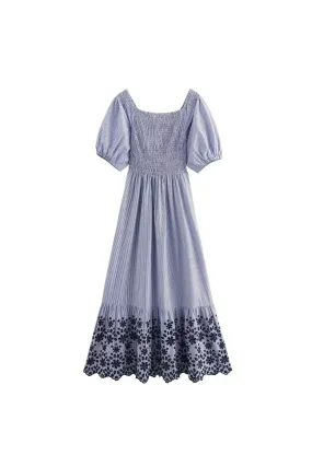 'Zoe' Cutwork Embroidered Striped Dress
