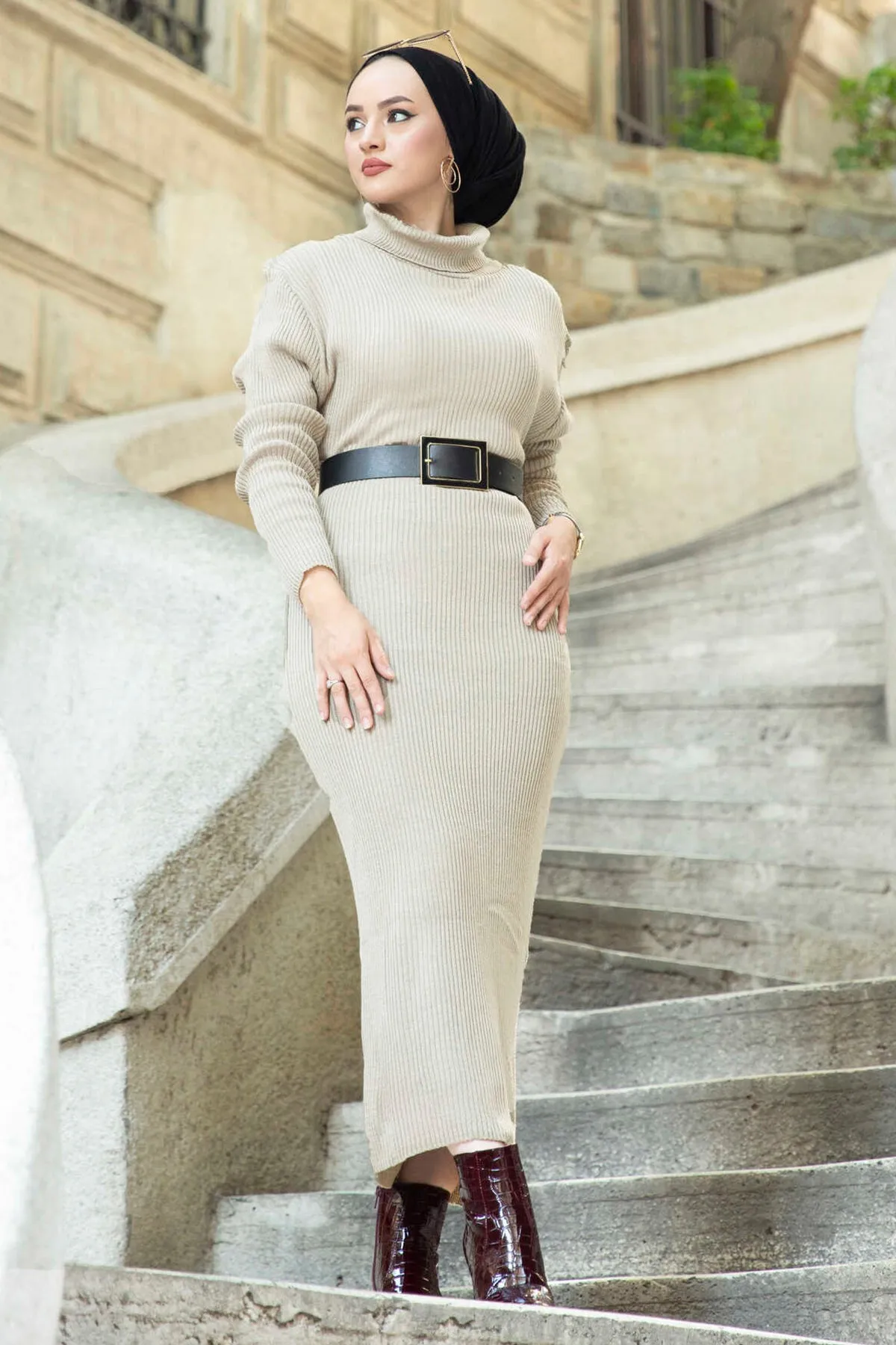 ZRF Women Turtleneck Knit Dress - Beige - Egypt Lake-Leto